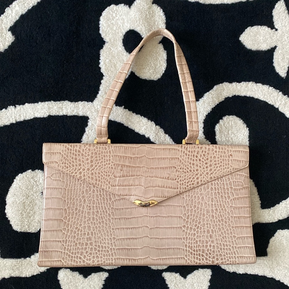 Lauren Ralph Lauren Tan Cream Vintage Croc Handbag